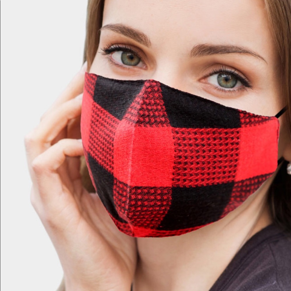 Plaid Check Print Black and Red Face Mask